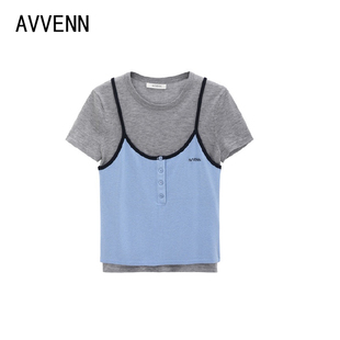 设计师品牌 26春装 针织 AVVENN 两件套 专柜 吊带短袖 T恤 正品