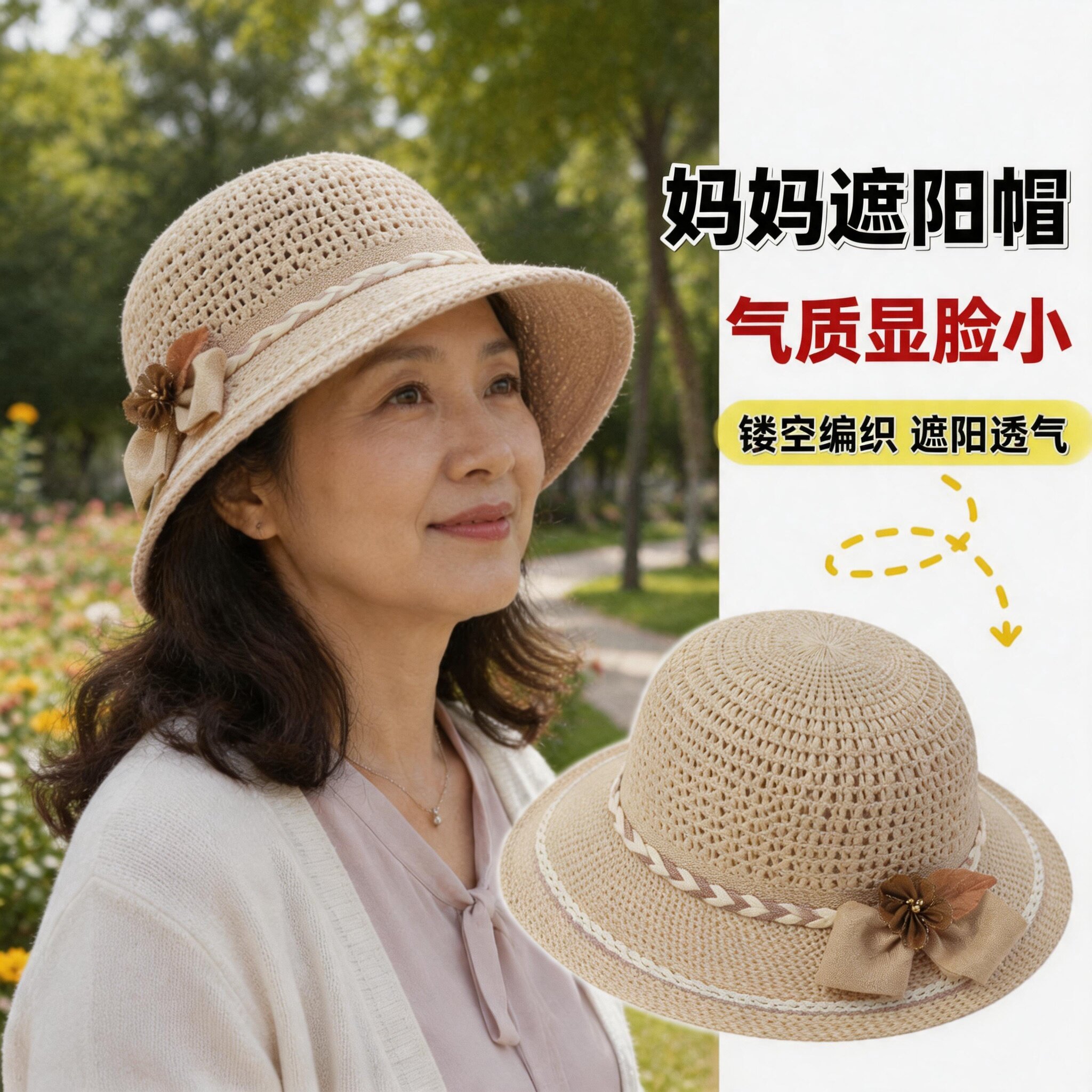 妈妈遮阳帽透气春夏季盆帽奶奶夏天大檐中老年人帽子女中年女士