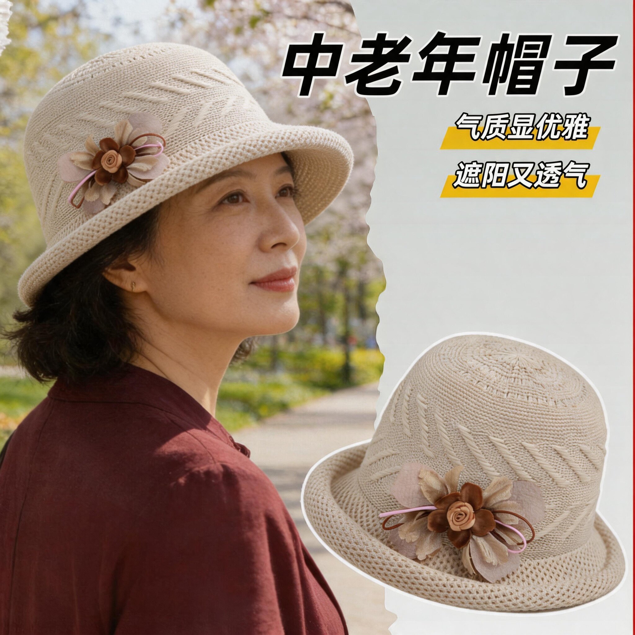 妈妈遮阳帽中老年人夏季渔夫帽女士春秋帽子时尚百搭盆帽礼帽凉帽