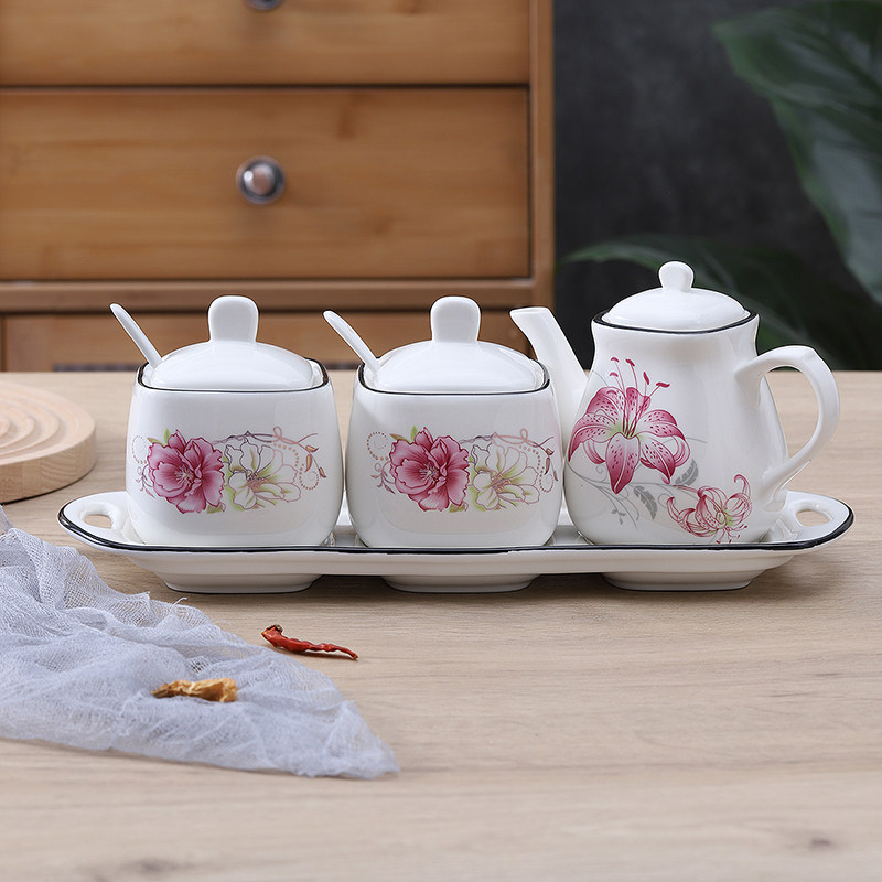 厨房陶瓷调料盒家用调味酱油壶醋瓶罐组合味精辣椒油盐罐醋壶套装