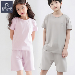短裤 韩玛斯儿童睡衣夏季 柔软棉纤短袖 男女童家居服套装 H65001 薄款