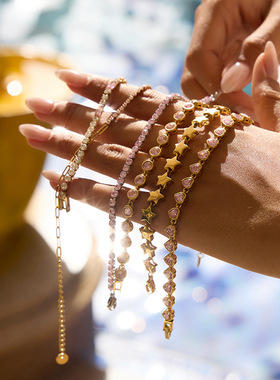 出口欧美钛钢爱心锆石手链轻奢高级感首饰不锈钢饰品叠戴跨境版