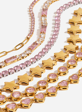 出口欧美钛钢爱心锆石手链轻奢高级感首饰不锈钢饰品叠戴跨境版