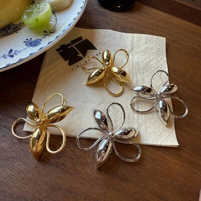 925银针铜镀真金夸张大花时尚百搭金属欧美跨境耳环高级感耳钉女