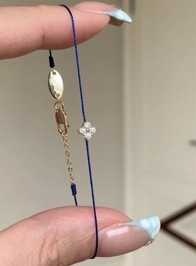 法国红绳爆闪满钻四叶草锆石手链女款手工编织超细高级感闺蜜手绳