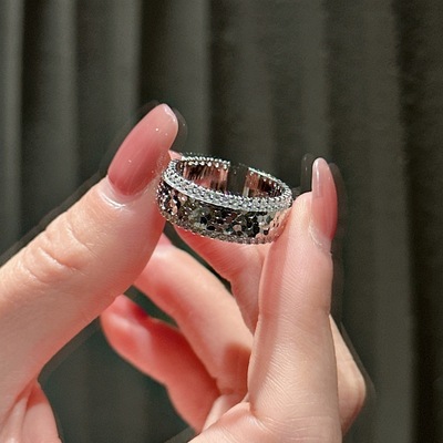 S925纯银韩版韩国风小众设计感碎冰冰锆石戒指韩式风简约复古