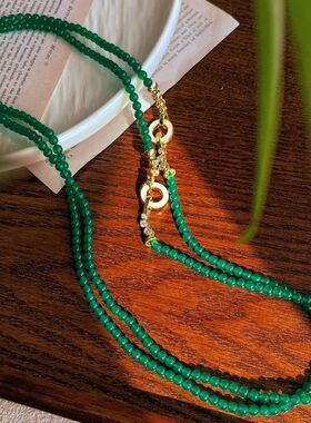 项链冰透锁骨链颈链天然玉髓绿玛瑙满绿新中式