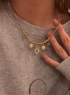 星芒生命复古vintage太阳花项链女小众设计感高级感锁骨链饰品