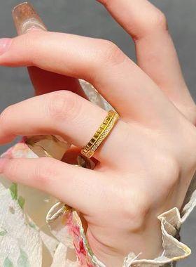 潮牌同款满天星镶钻菱格叠戴可调节简约小众女戒指精致戒子窄版新