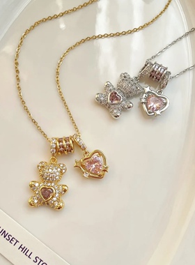 设计新款上市合金颈链年新品热销款甜美小熊项链高保色闪