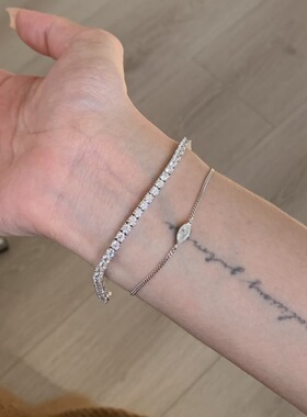 法式轻奢四爪排钻网球手链女爆闪镶锆石小众高级感情侣隐藏扣手饰