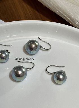 新品 媲美海水akoya强光半彩人造蓝灰色珍珠高跟鞋款女士耳环