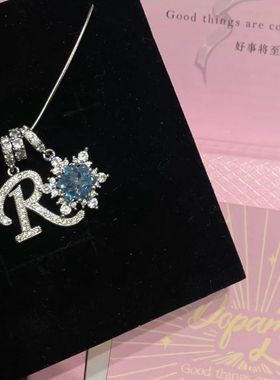 Ins风 欧美26字母冰雪之恋不锈钢蛇骨链 小众饰品水钻吊坠女项链