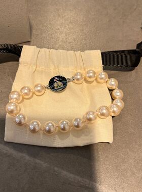 西太后黑色搪瓷扣珍珠手链磁扣珐琅手链甜酷风珍珠磁吸手饰