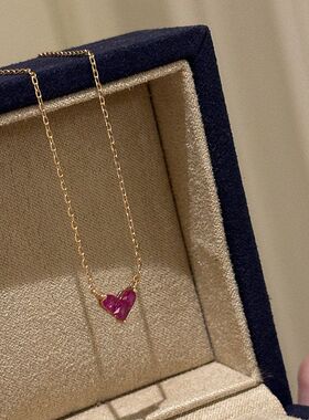 小红书爆款小红心宝石项链女2024新款奢品爱心吊坠百搭精致锁骨链