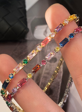 真金电镀微镶锆石气质手饰品韩国时尚设计感彩石手链网红直播