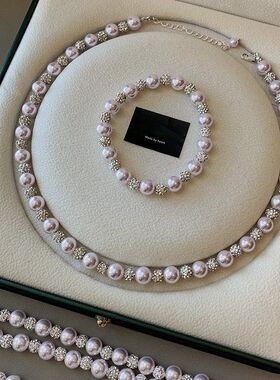 曼塔玫瑰紫施家珍珠项链女满天星闪钻锆石时尚气质轻奢锁骨链饰品