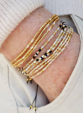 波西米亚风彩色手工米珠手链项链小众设计感极细抽拉编织