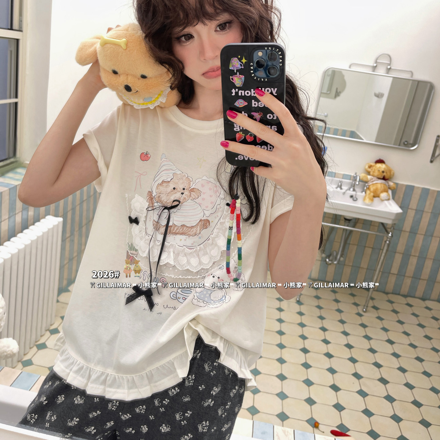 Gill Aimar小熊家睡衣女短袖长裤家居服套装薰衣小狗2026夏季新款