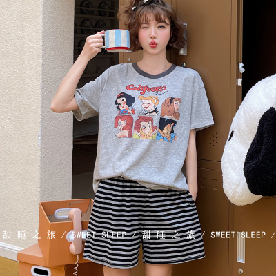 甜睡之旅可爱卡通公主条纹睡衣女