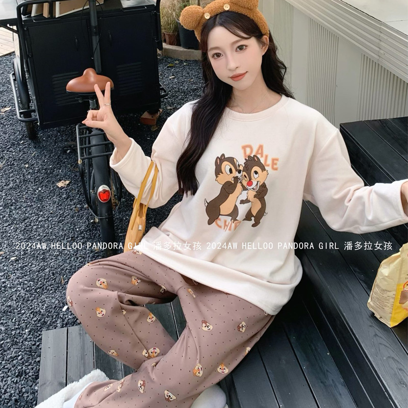 潘多拉女孩奥丽绒卡通松鼠家居服