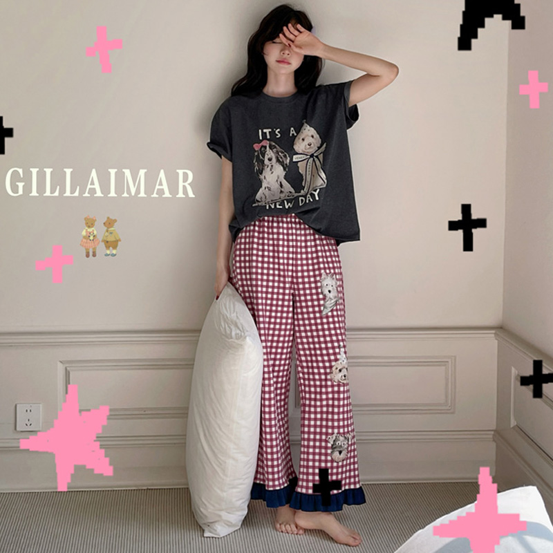Gill Aimar睡衣女款小熊家夏季短袖可爱卡通甜美可外穿家居服套装