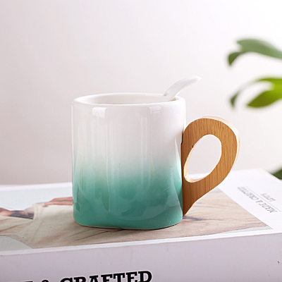 欧式创意竹柄杯子ins高颜值伴手礼早餐牛奶咖啡杯陶瓷马克杯
