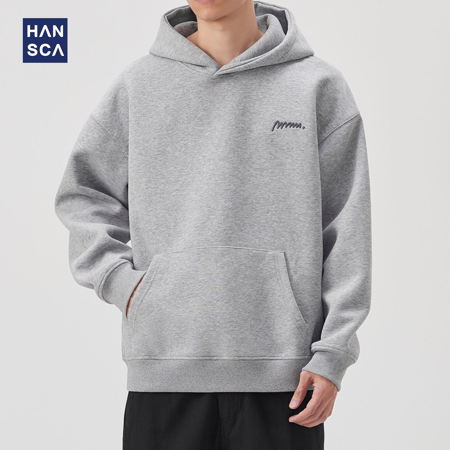 hansca美式潮牌刺绣连帽卫衣男