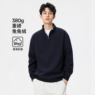 hansca日系复古半拉链套头卫衣