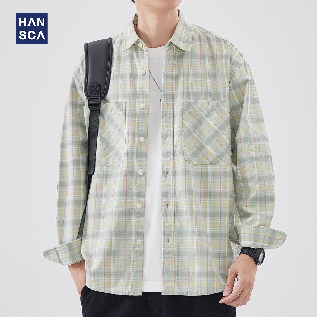 hansca春季长袖衬衫男