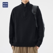hansca立领半开襟毛衣男2024年冬季 上衣男 潮牌宽松针织衫 新款 美式
