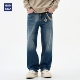 hansca416g复古网纹蓝水洗牛仔裤 直筒阔腿宽松长裤 2025新款 男秋季