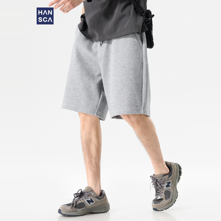 hansca 350g灰色针织运动短裤男款2025夏季轻薄透气弹力五分裤子