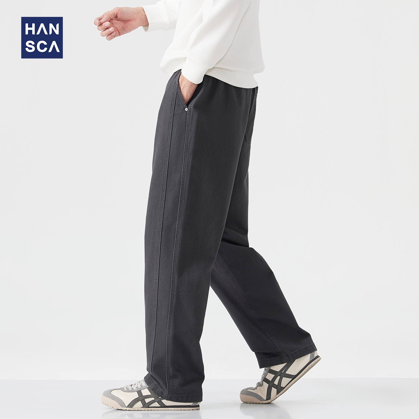 hansca350g重磅直筒纯棉休闲裤男