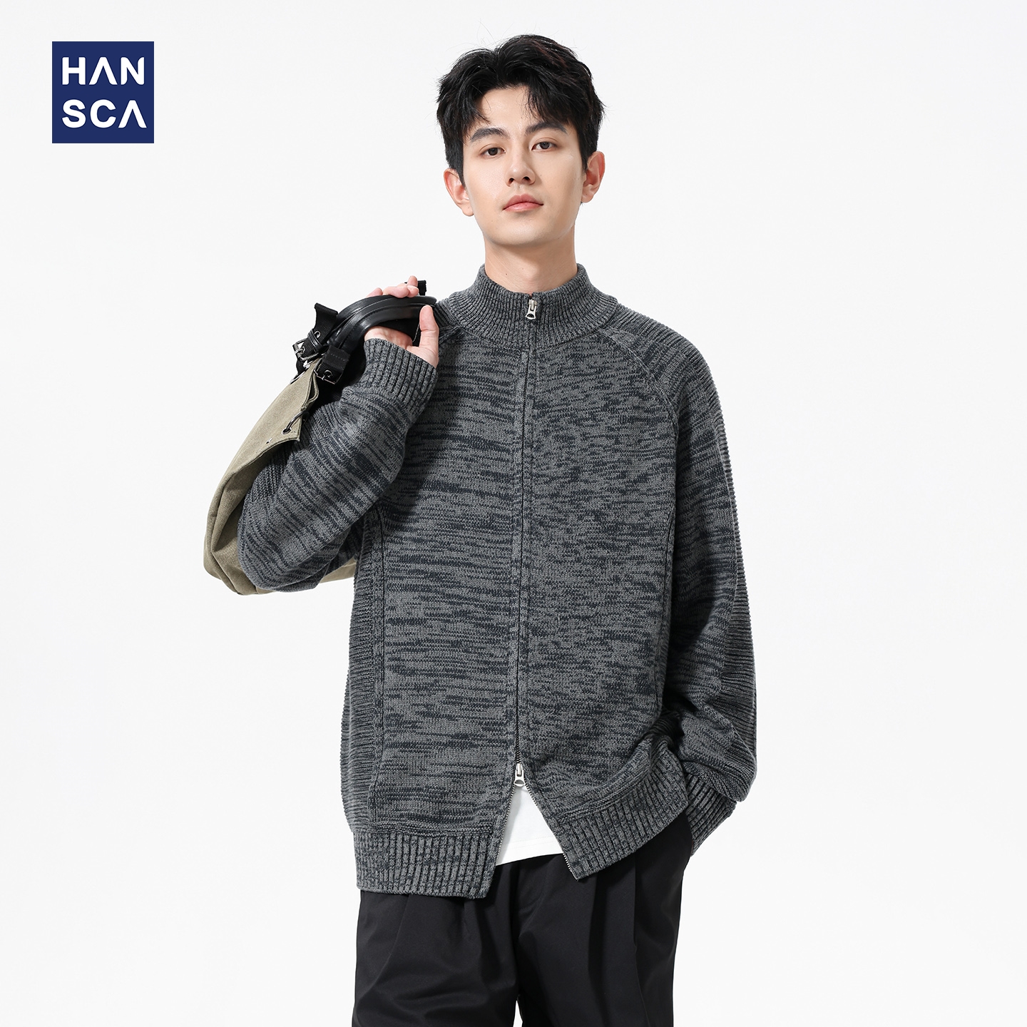 hansca600g双拉链针织开衫毛衣男