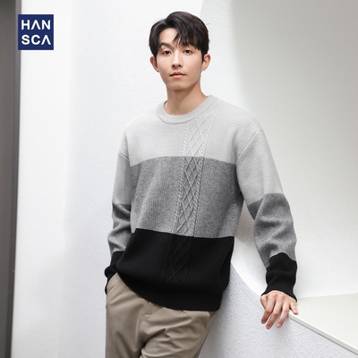 hansca撞色拼接毛衣男2024年冬季