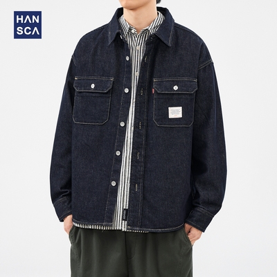 hansca美式牛仔衬衫男秋季新款