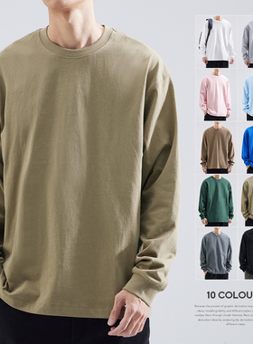 260g重磅小领口长袖T恤男纯棉春秋款卫衣白色2025秋冬内搭打底衫
