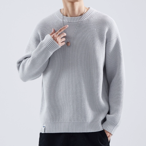 Мужской демисезонный цветной трикотажный свитер с круглым воротником для отдыха, оверсайз