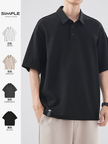 Летняя черная футболка polo для отдыха, короткий рукав, в американском стиле, свободный крой