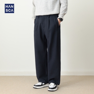 压褶裤 hansca360g梭织羊毛呢宽松休闲裤 复古宽松大码 美式 子 男冬季