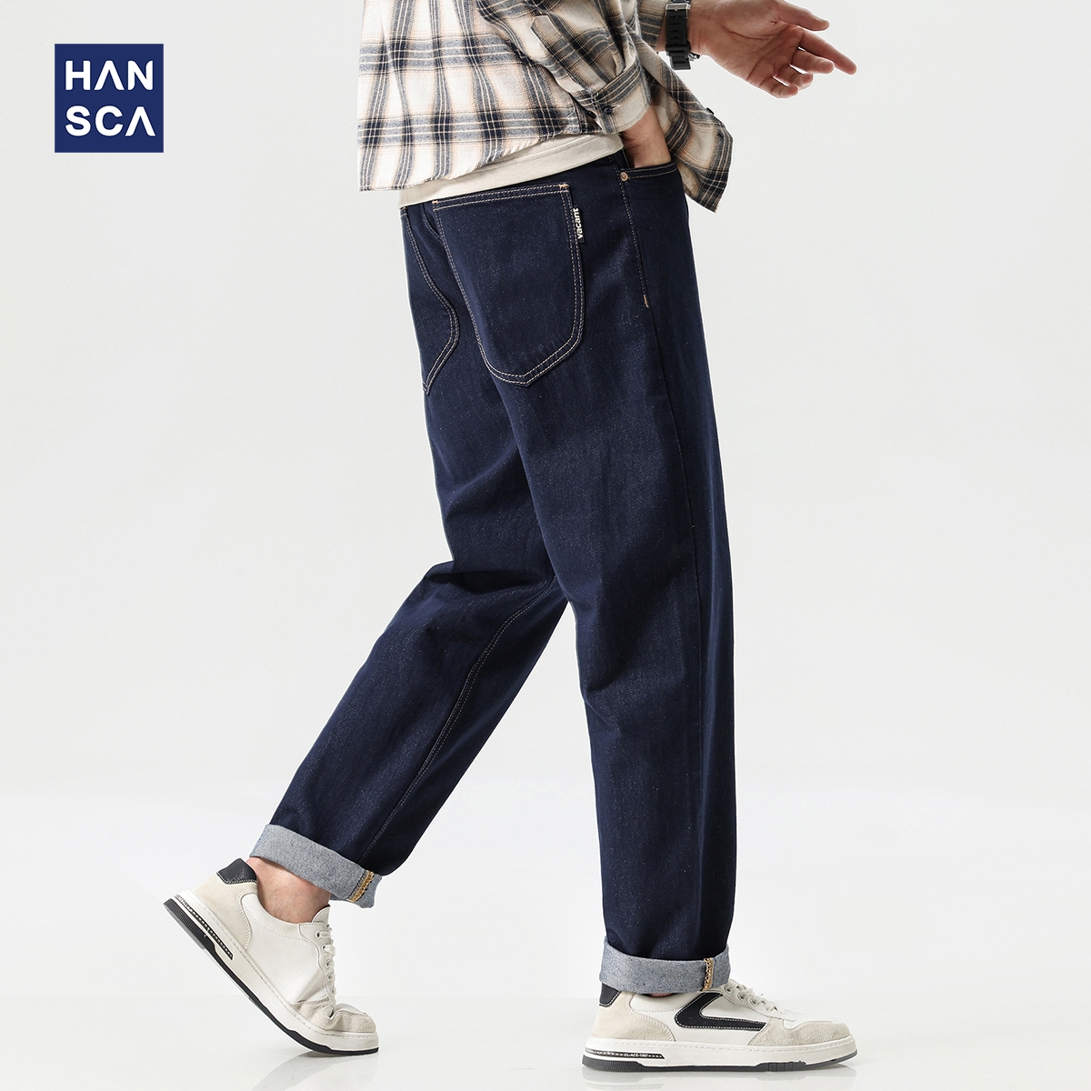 hansca活性染原色直筒牛仔裤男春