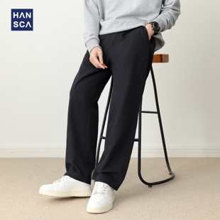 复古直筒垂感黑色长裤 hansca重磅280g纯棉宽松休闲裤 美式 秋季 男士