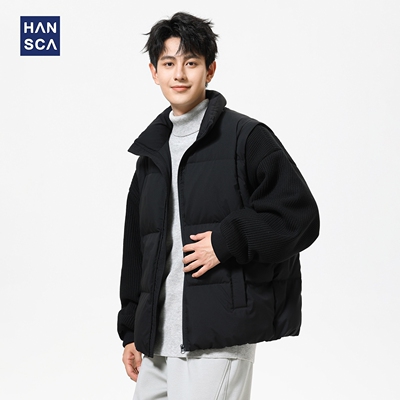 hansca90鸭绒可拆卸袖子羽绒服男