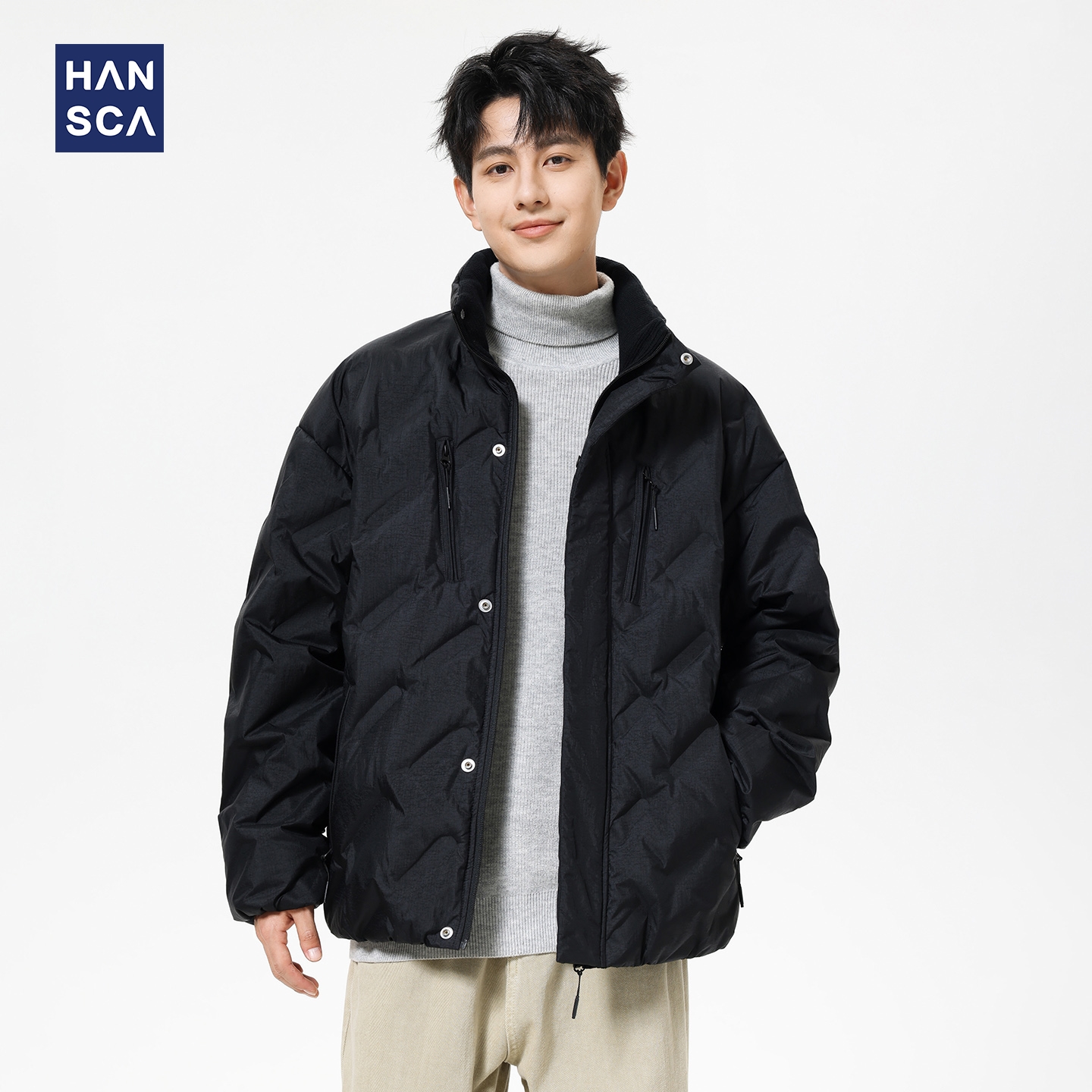 hansca冬季90鸭绒压印立领羽绒服