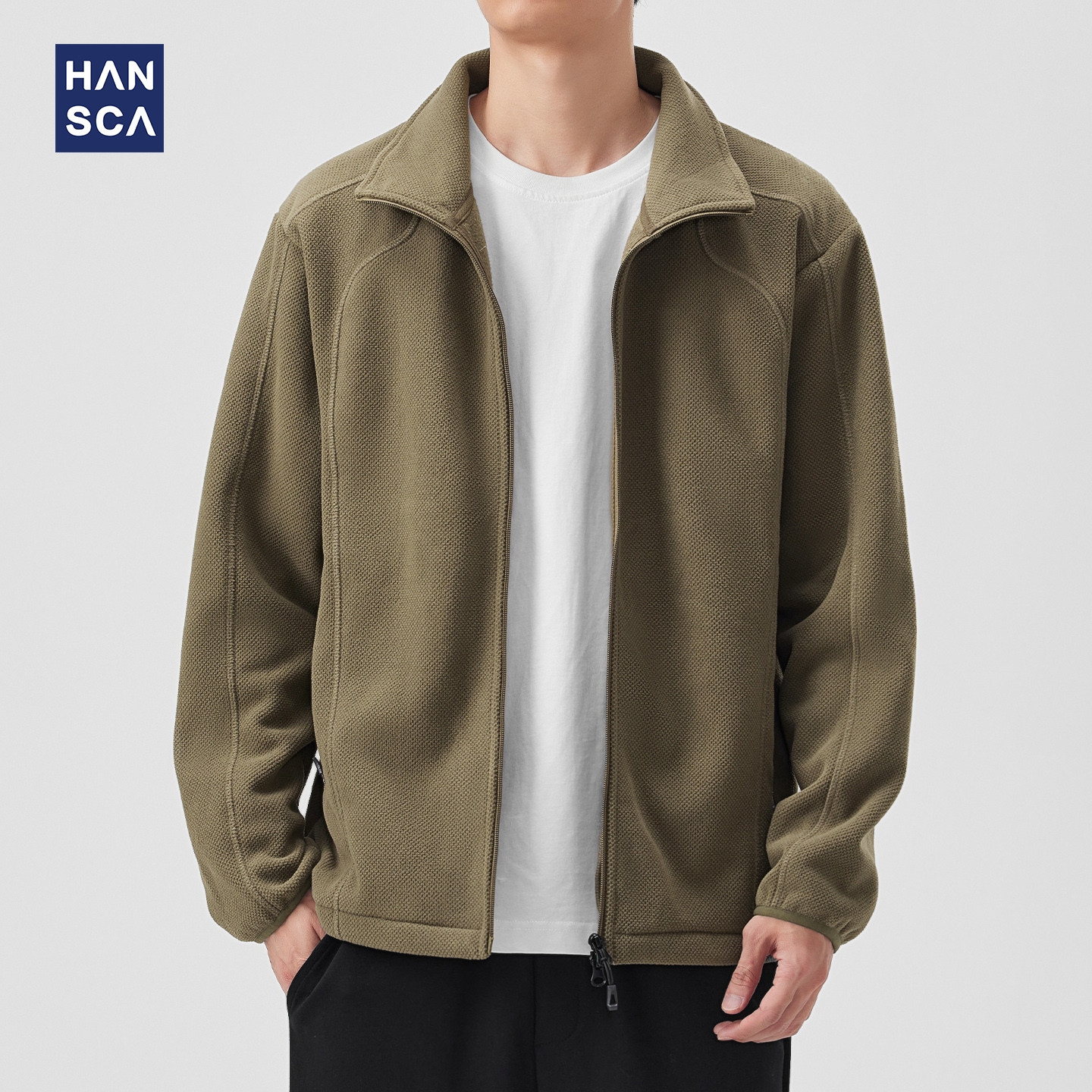 hansca复古明辑线保暖开衫卫衣