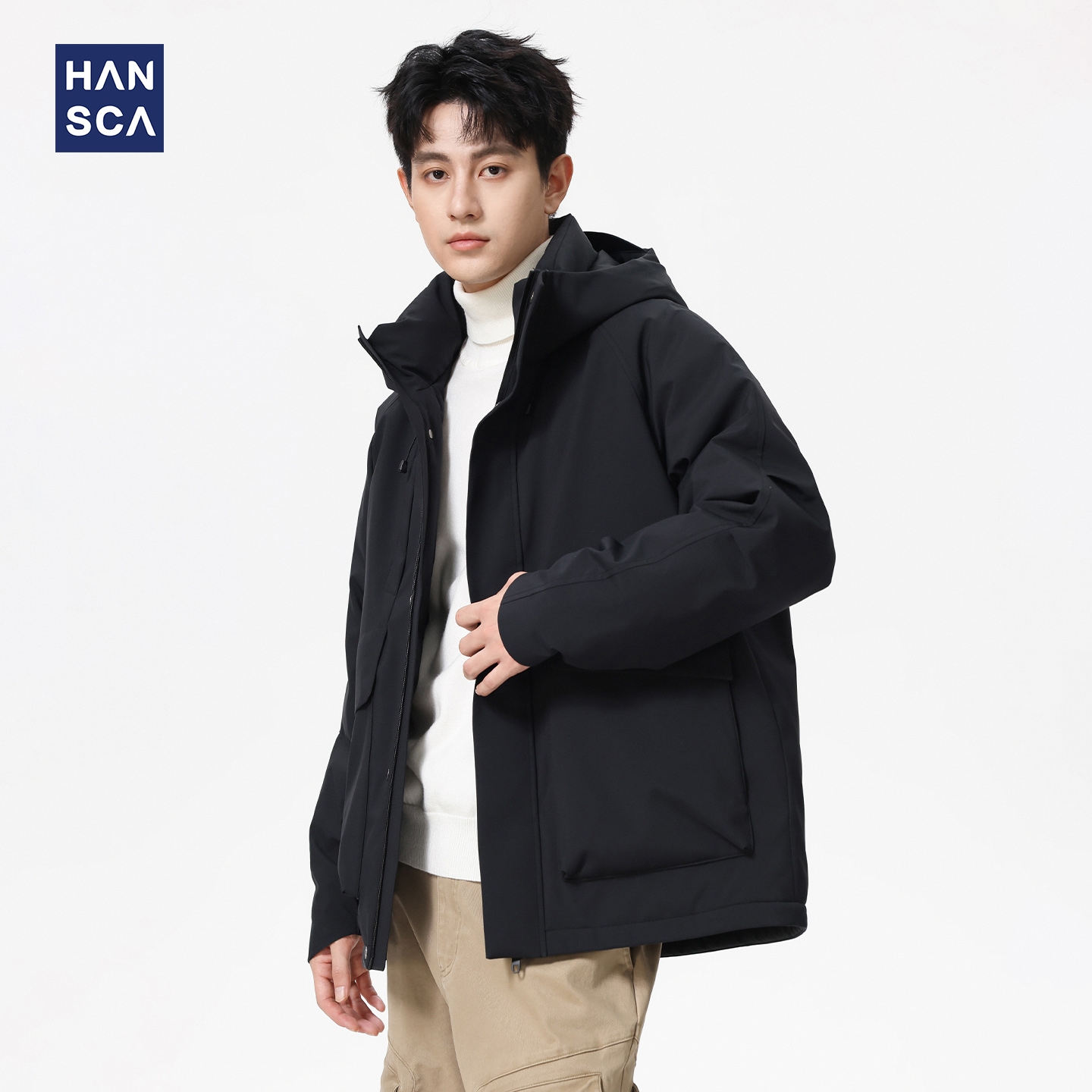 hansca冬季90鸭绒立领冲锋羽绒服