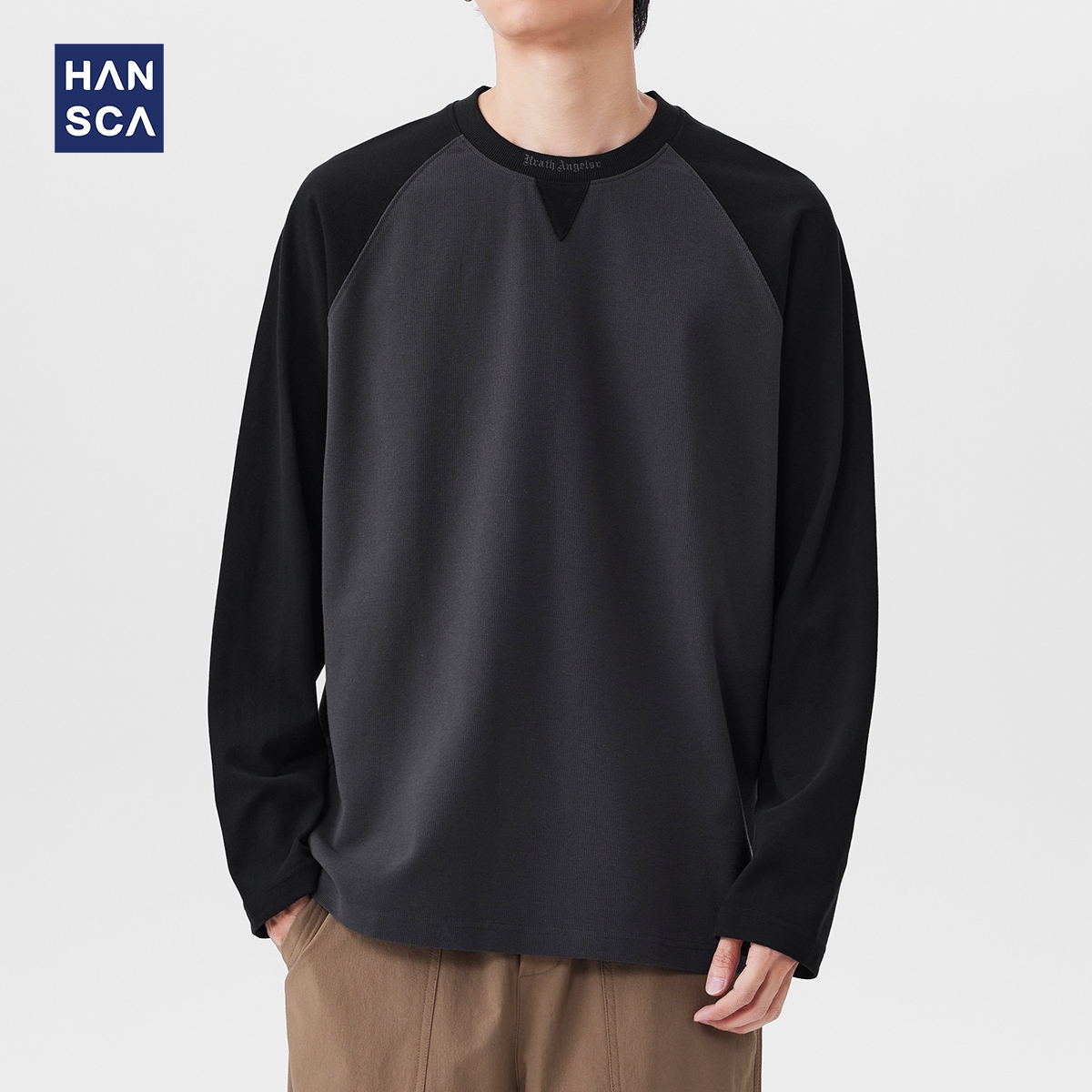 hansca300g华夫格肌理插肩袖T恤