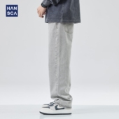 hansca牛仔裤 高街潮牌复古水洗直筒宽松青少年痞帅长裤 男春季 美式