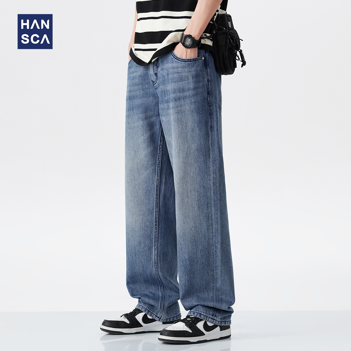 hansca柔顺垂感斜纹牛仔裤男2025